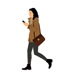 Woman In Coat Walking Mobile Phone