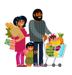 Young Family With Shopping Bags And Trolley Cart