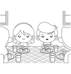 Cute Kids Not Want To Eat Vegetables Coloring Book