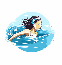 Young Woman Swimming In The Pool On White