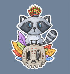 Cartoon Raccoon Sits On The Skull