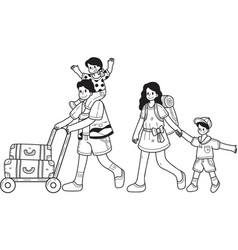 Hand Drawn Family Going On A Trip In Doodle Style