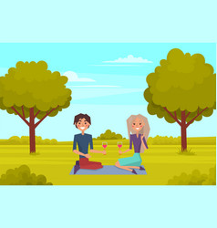 Husband And Wife On Picnic In Green Meadow Couple