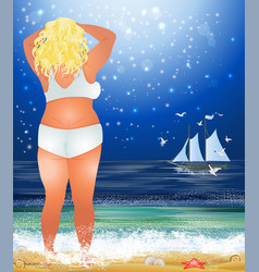 Plus Size Blonde Woman On The Beach Summer Time