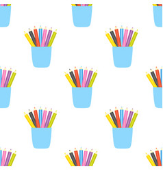 Seamless Pattern With Cup Of Colored Pencils