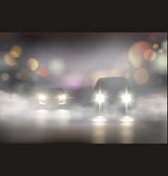 Realistic Car Lights In Fog Composition