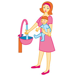 Mom And Baby Wash Their Hands Character