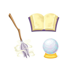 Witch Broomstick Crystal Ball And Spellbook