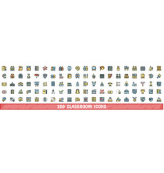 100 Classroom Icons Set Color Line Style