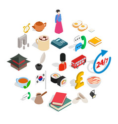 Quiet Life Icons Set Isometric Style