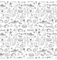 Mexican Seamless Pattern In Hand Drawn Linear