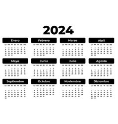 Spanish Horizontal Black Calendar For 2024 Year