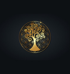 Tree Of Life And Flower Of Life Gold Mandala Logo