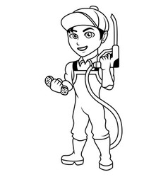 Cartoon Boy For Car Wash Mascot Line Art