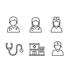 Set Of Doctor And Nurse Icons With Linear Style