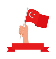 Hand Holding Turkish Flag With Ribbon