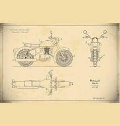 Blueprint Of Retro Motorcycle In Outline Style