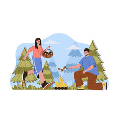 Caravan Camping Concept Couple Resting In Forest