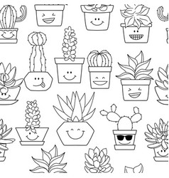 Seamless Pattern With Funny Cacti And Succulents