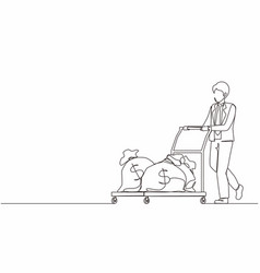 Continuous One Line Drawing Businessman Push Cart