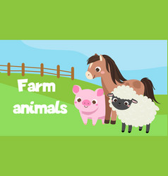 Farm Animals Banner Horse Sheep Pig Cartoon