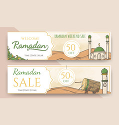 Hand Drawn Welcome Ramadan And Ramadan Sale Banner