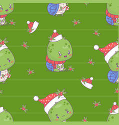 Seamless Pattern Christmas Turtle In Santa Hat