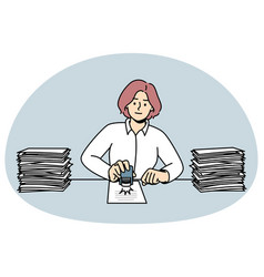 Woman Work At Desk With Documents