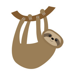 Sloth Hanging On Tree Branch Icon Cute Cartoon