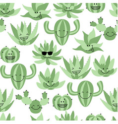 Funny Cacti And Succulents Smiling Seamless