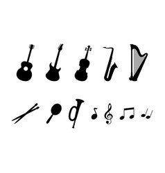 Music Tools Instruments Black Icon Set Silhouette