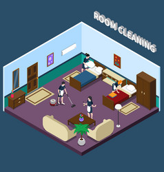 Cleaning Hotel Room Isometric Design