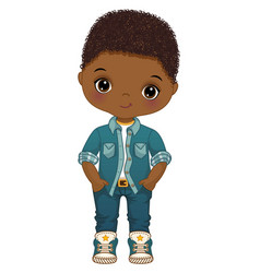 Cartoon Afro Boy Wearing Denim Outfit