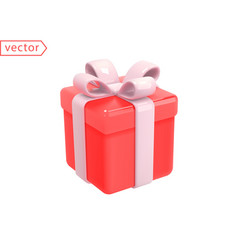 3d Red Gift Box With Ribbon Bow Isolated On