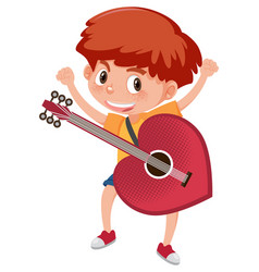 A Boy Playing His Red Heart Guitar