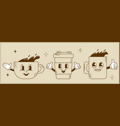 Cute Drinks Characters Dark Color On Beige