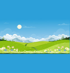 Spring Green Fields Landscape With Mountainblue