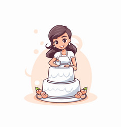 Cute Cartoon Girl Holding A Cake On White