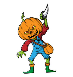 A Pumpkin Headed Human Holding Knife On White