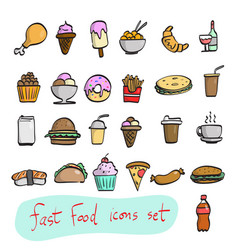 Colorful Icon Set Of Unhealthy Fast Food