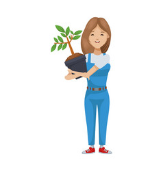 Environmentalist Woman With Tree Plant Character