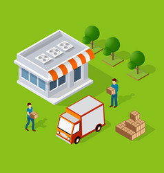 Man with stacked boxes Royalty Free Vector Image