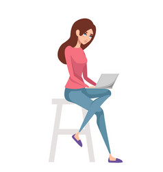 Pretty Women Sit On White Chair And Using Laptop