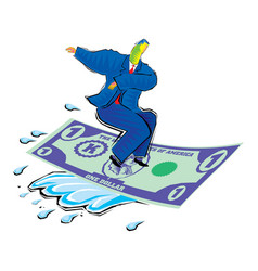 Clipart Of Riding The Finical Wave - Businessman