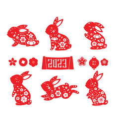 Collection Of Red Decorated Rabbit Hare Or Bunny