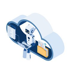 Isometric Ai Robot Working On Cloud