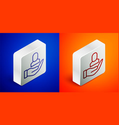 Isometric Line Worker Icon Isolated On Blue