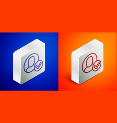 Isometric Line Worker Icon Isolated On Blue