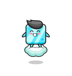 Cute Ice Cube Riding A Floating Cloud