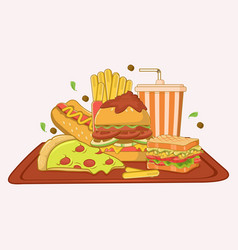 Fast Food In A Tray Flat Design